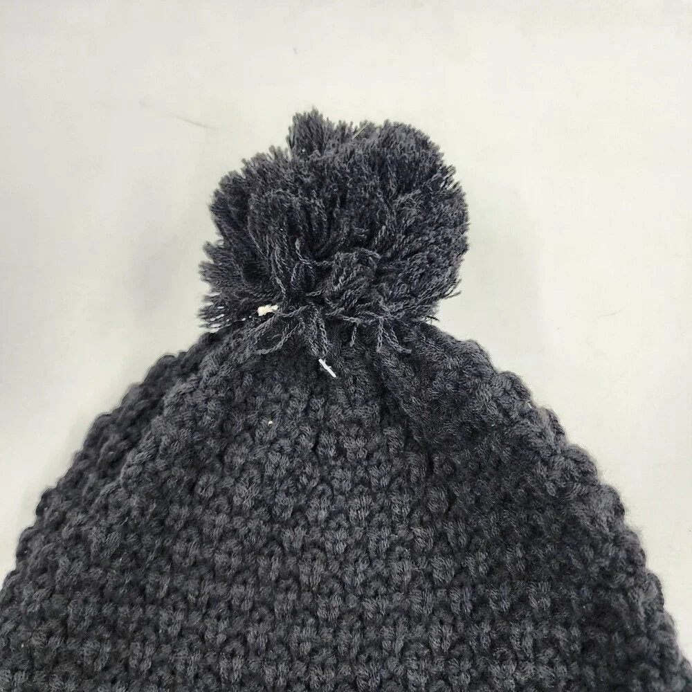 Sun + Stone Textured-Knit Cuffed Pom-Pom Beanie Hat Men's One Size Black
